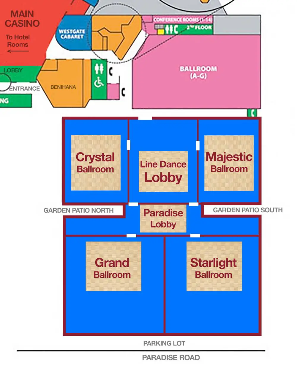 Vegas Dance Explosion - the floor plan of conference rooms at the Westgate hotel and dance floor plan.